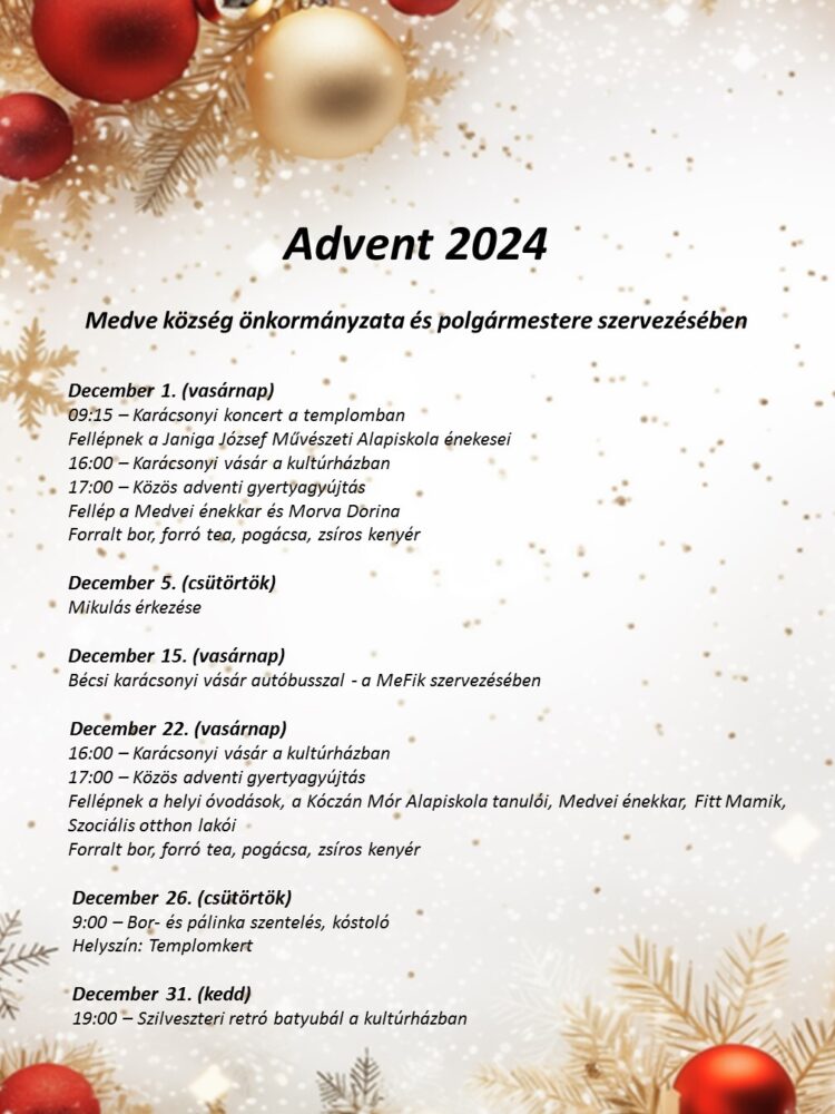 Advent programok Medve