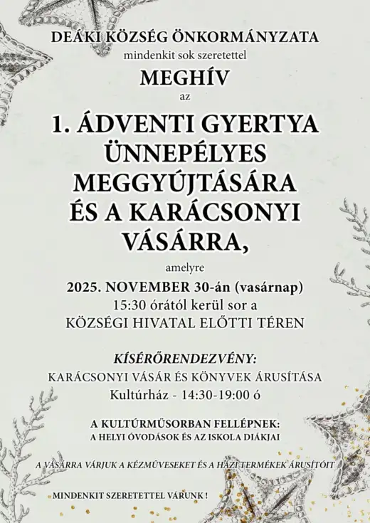 1. ádventi gyertya ünnepélyes meggyújtása és karácsonyi vásár