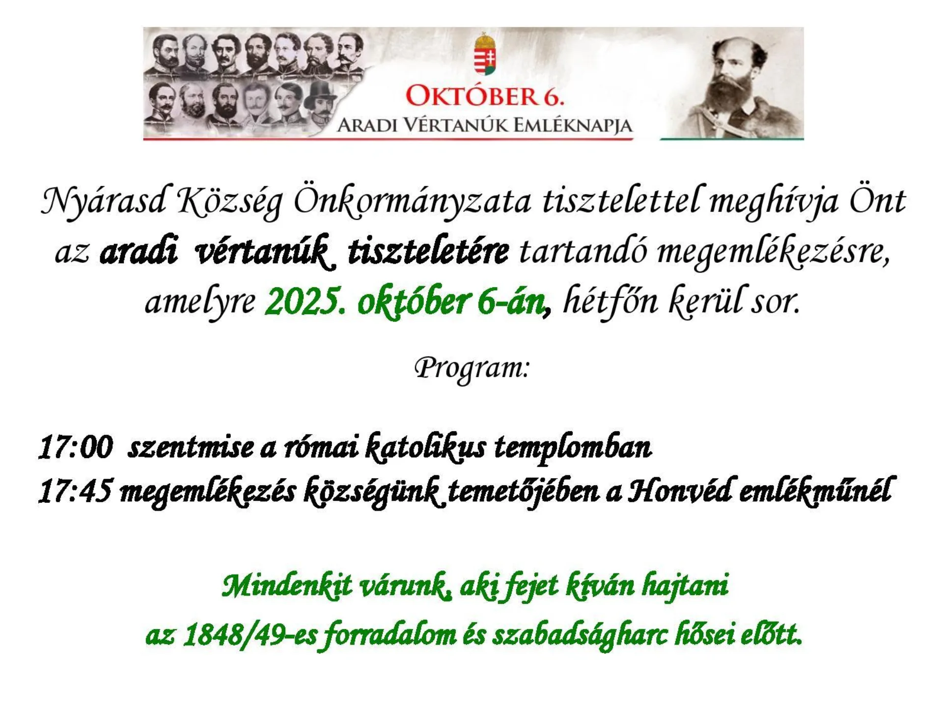 Aradi vértanúk emléknapja-Nyárasd