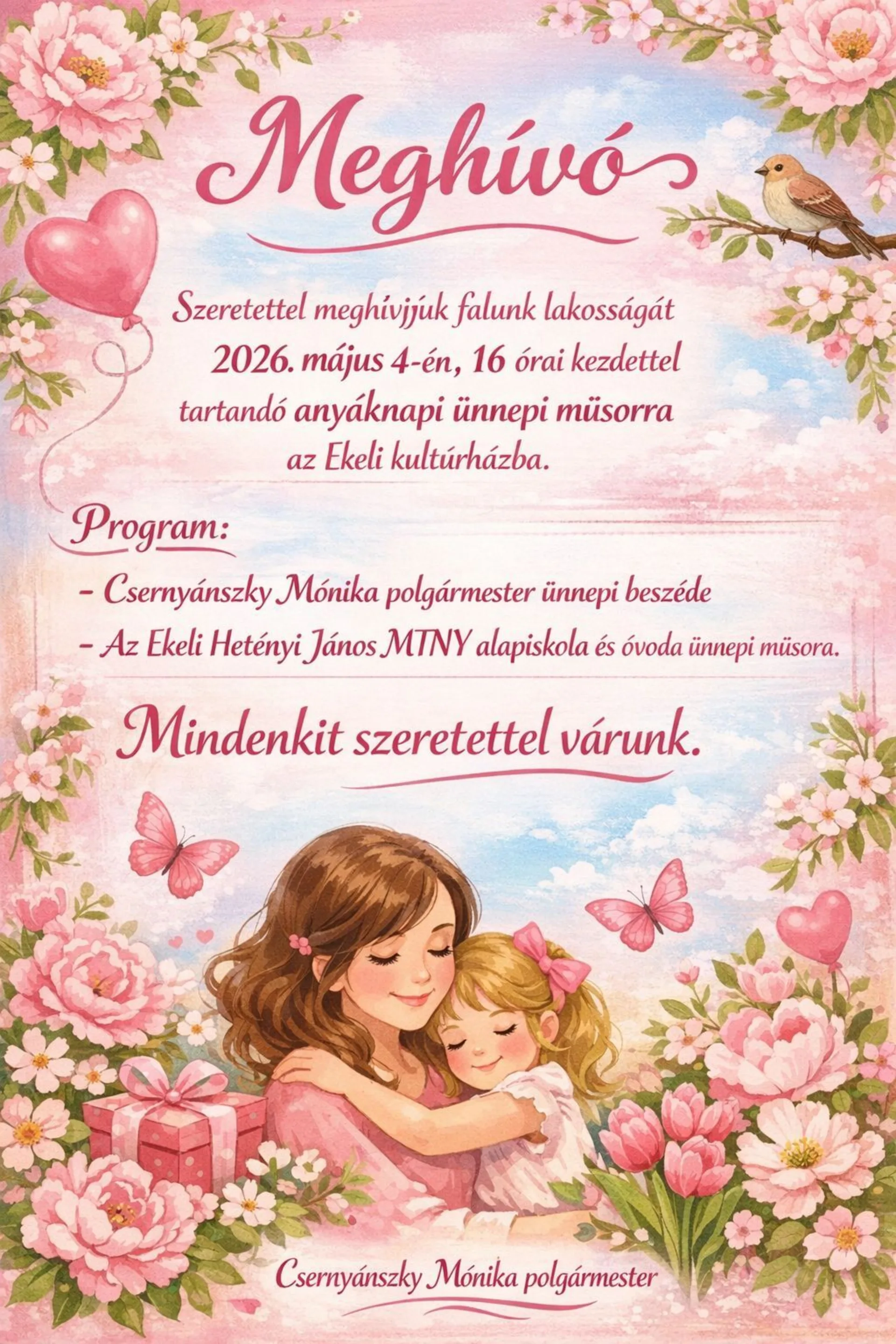 Meghívó az anyáknapi ünnepi műsorra- Ekel