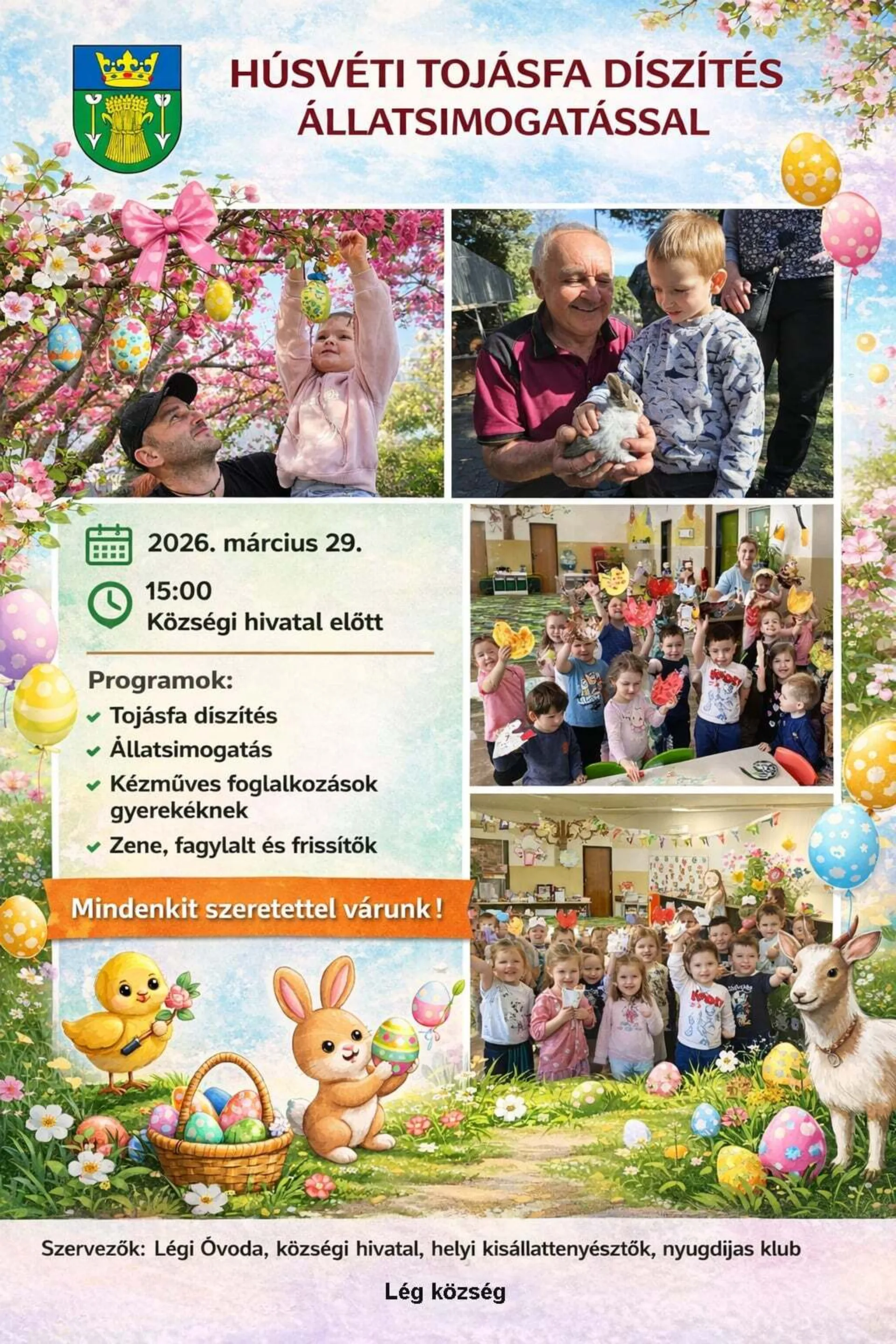 Húsvéti tojásfa díszítés állatsimogatással